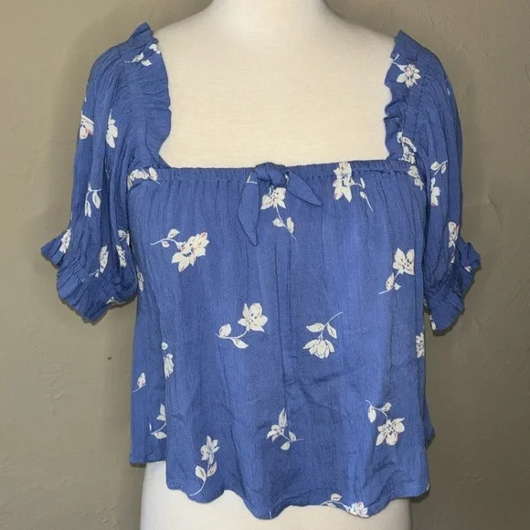 BILLABONG off the shoulder blue floral babydoll top cuffed sleeve in women’s S - Picture 8 of 10